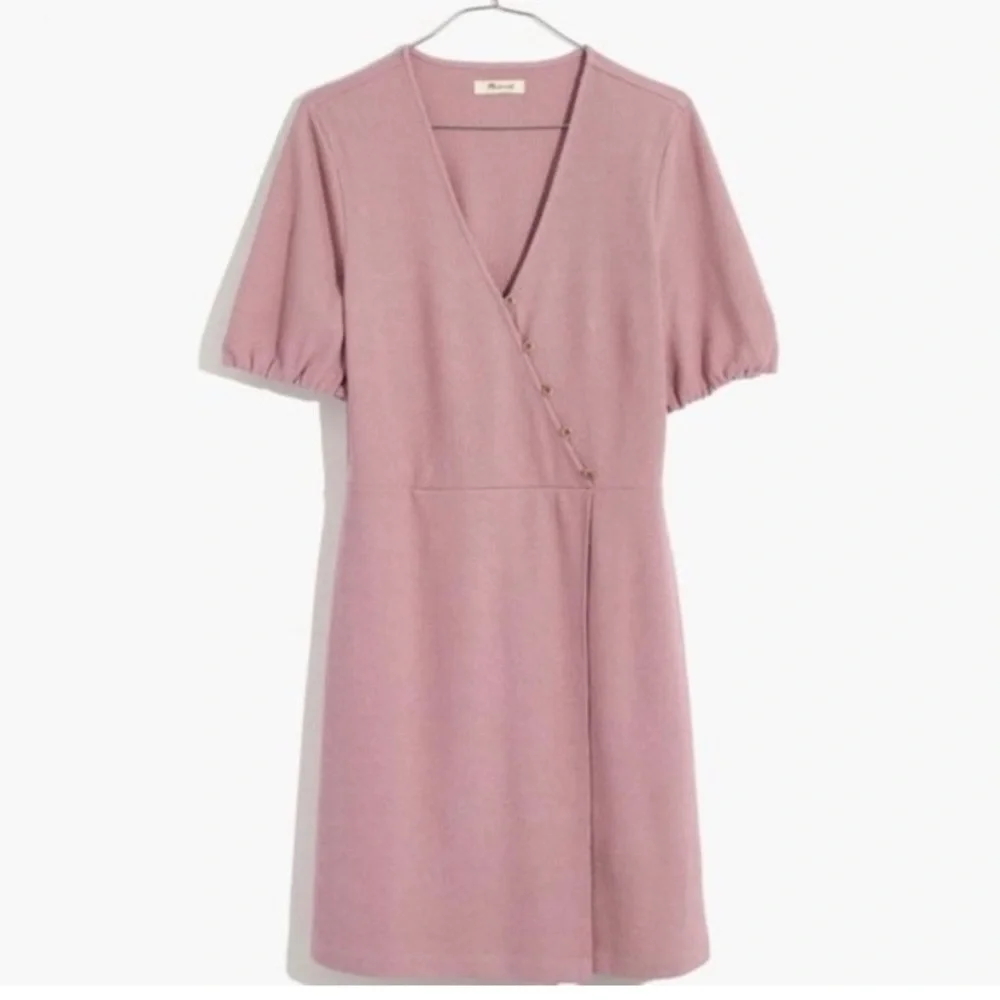 Madewell | Cross Front Lavender button Wrap Dress Size Small - Picture 3 of 10